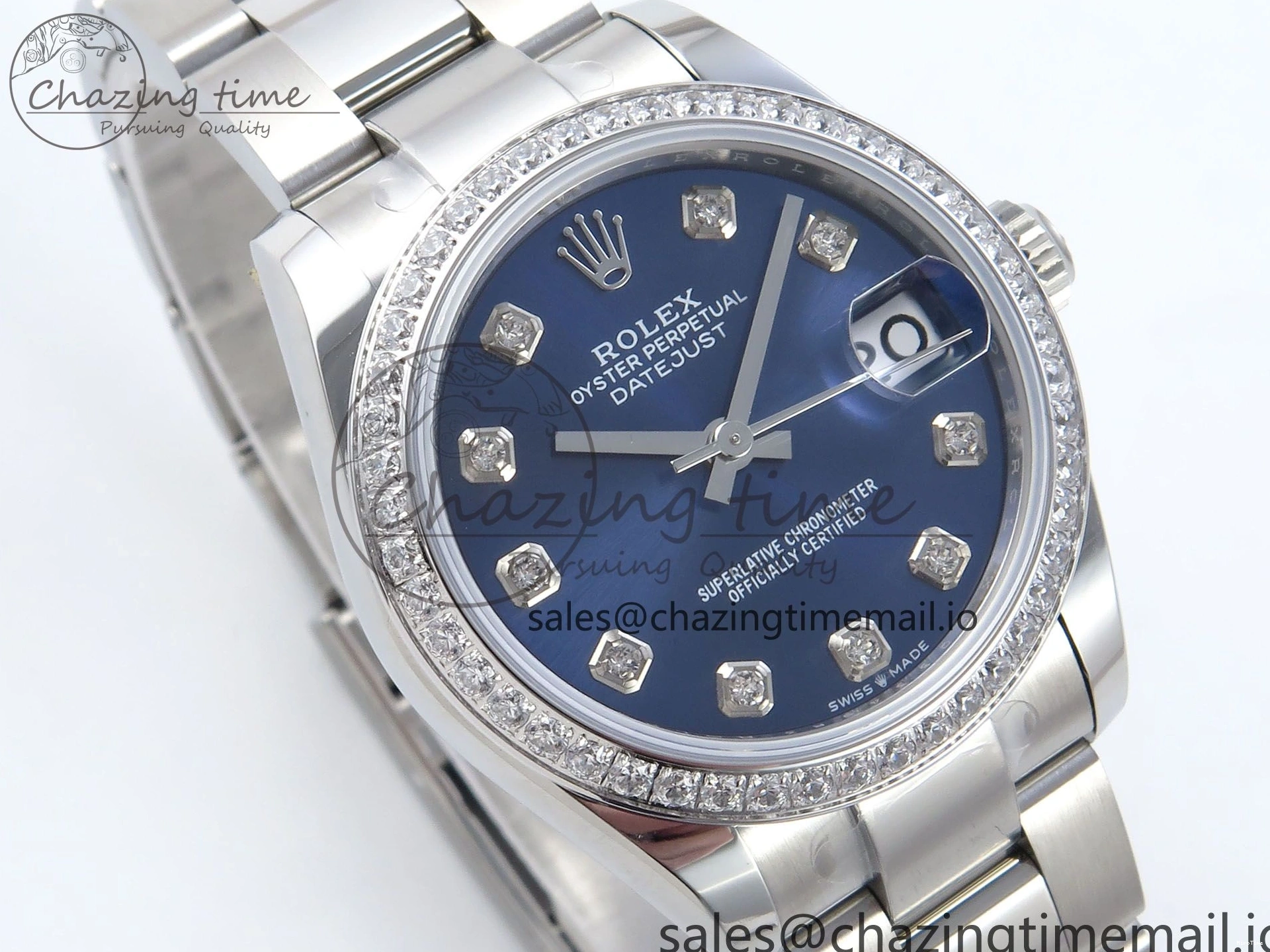 MiroTime 0421 TravelReady DateJust 31 278384RBR ARF 1:1 Best Edition 904L Steel Blue Diamonds Dial Diamonds Bezel on SS Oyster Bracelet ETA 434